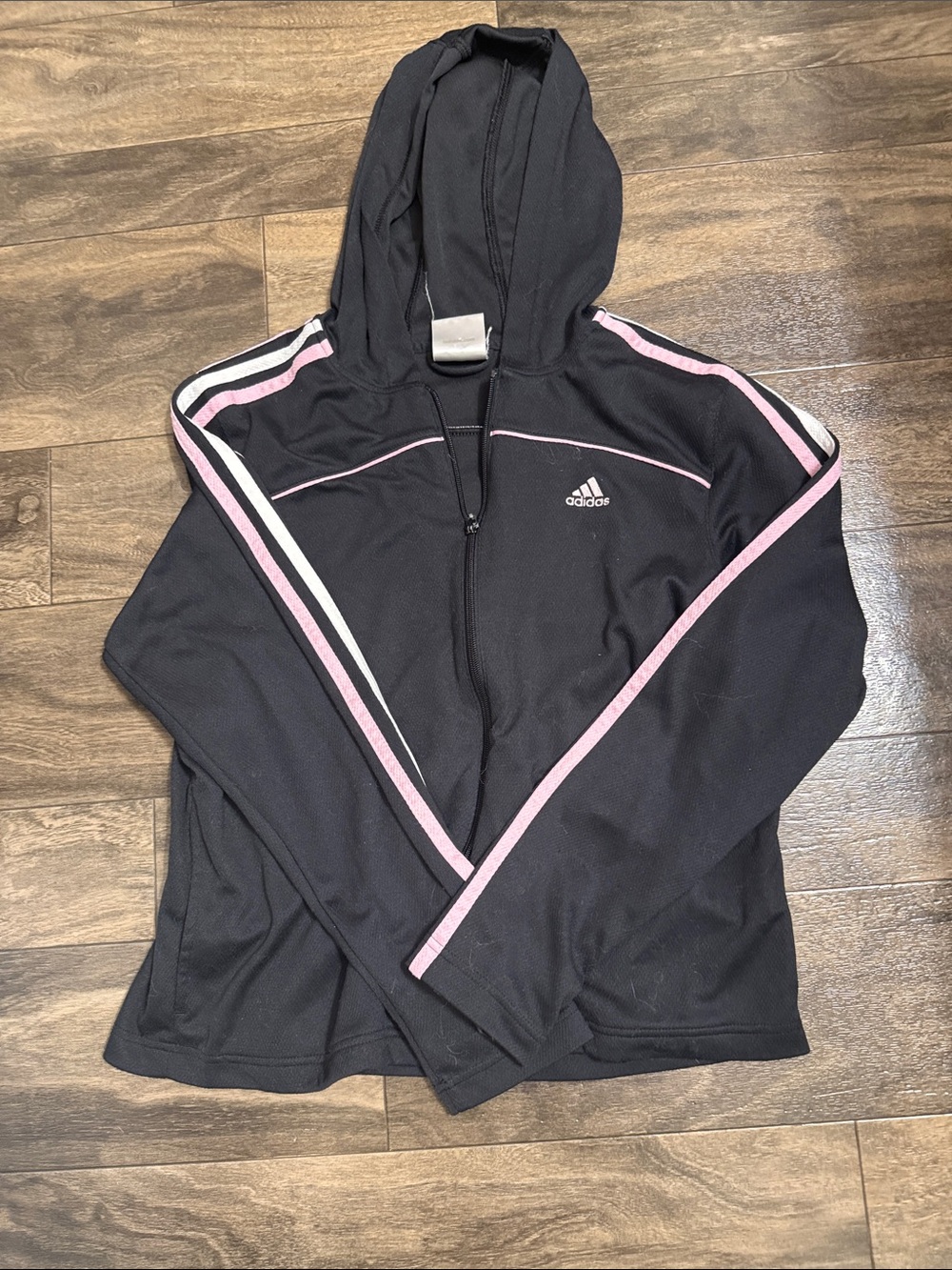 adidas Black Hooded Utility Jacket with Pink & White Trim